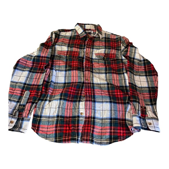 Old Navy Tops - Old Navy Christmas Red White Black Blue Plaid Pocket Flannel Shirt Large New